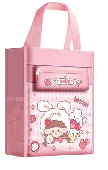 Invite Enterprise Canvas Carrying Bag, Multi-Purpose Shopping, Tote, Vegetable, Lunch, Travel with Handle Strap and Zipper Lock, Water-Proof Reusable Bag (Strawberry Girl - Pouch) - Image 1