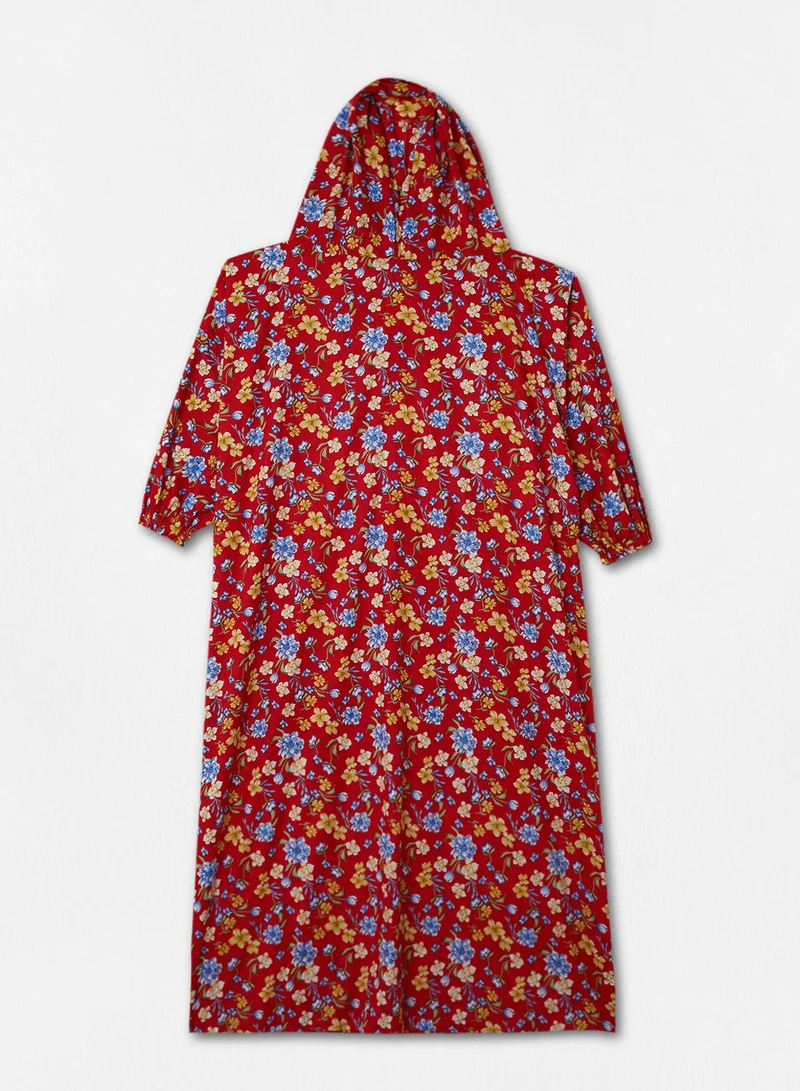 Hayat Praying Dress With Floral Prints And With Attached Veil