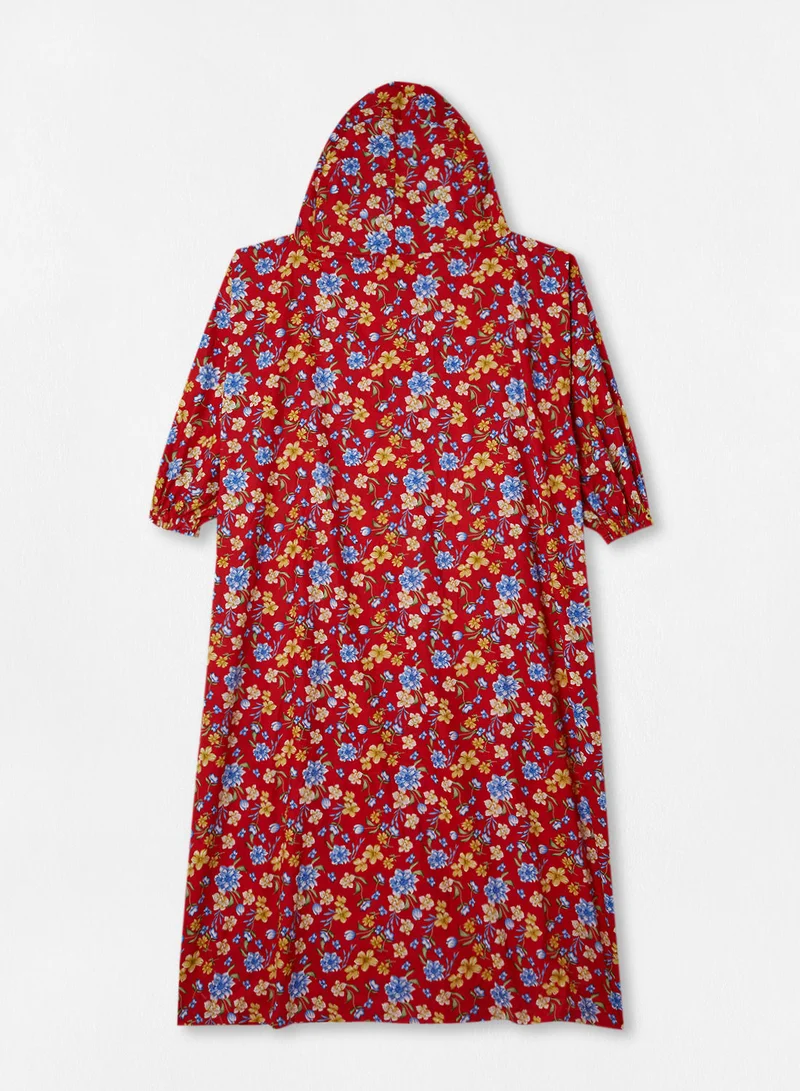 Hayat Praying Dress With Floral Prints And With Attached Veil
