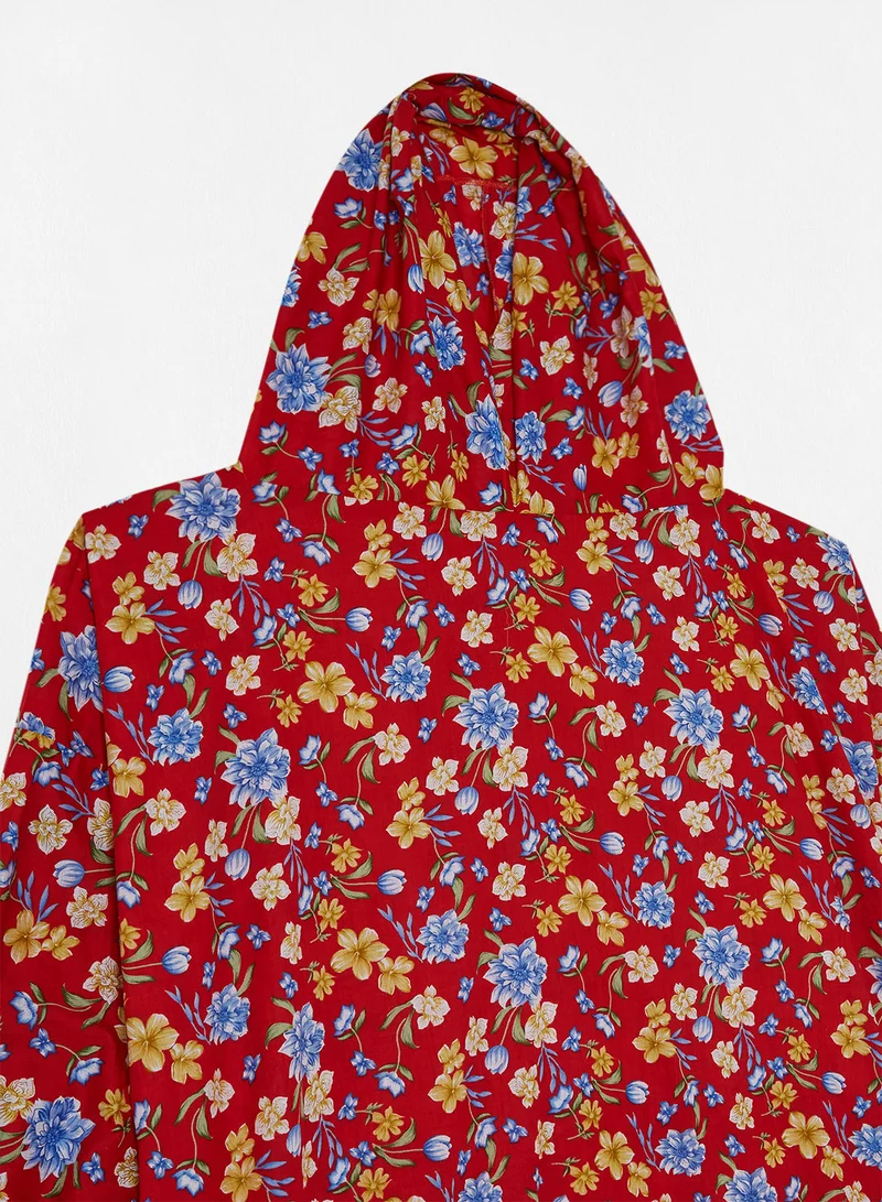 Hayat Praying Dress With Floral Prints And With Attached Veil