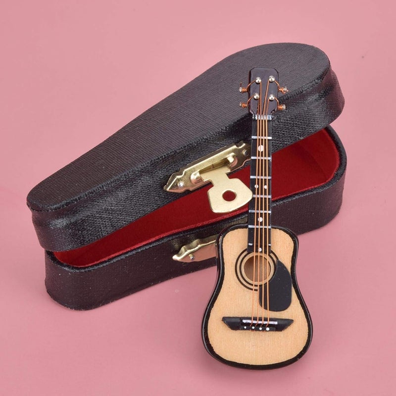 woobles Miniature Guitar Model Wood Guitar Model Dollhouse Musical Instrument Mini Musical Ornaments for Craft Home Coffee House Ornament(8CM) - Image 3