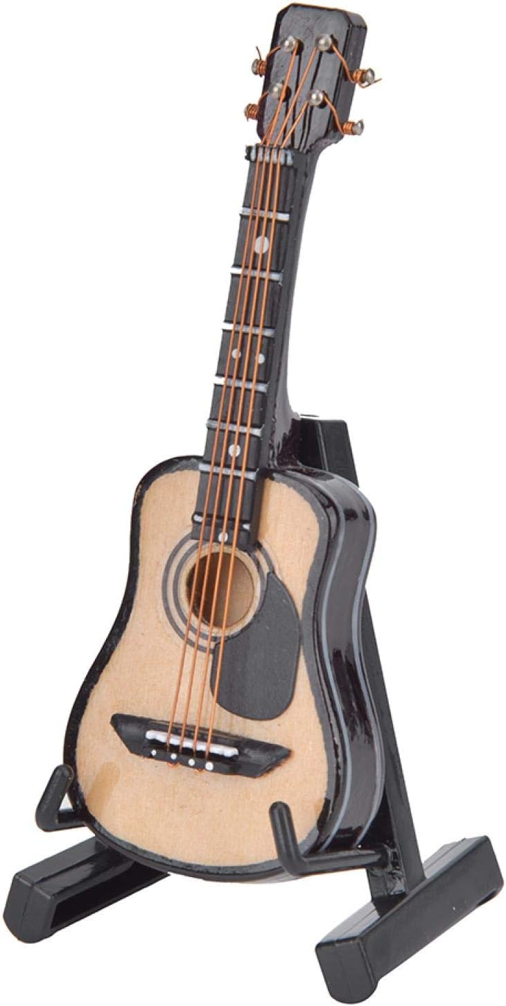 woobles Miniature Guitar Model Wood Guitar Model Dollhouse Musical Instrument Mini Musical Ornaments for Craft Home Coffee House Ornament(8CM) - Image 2