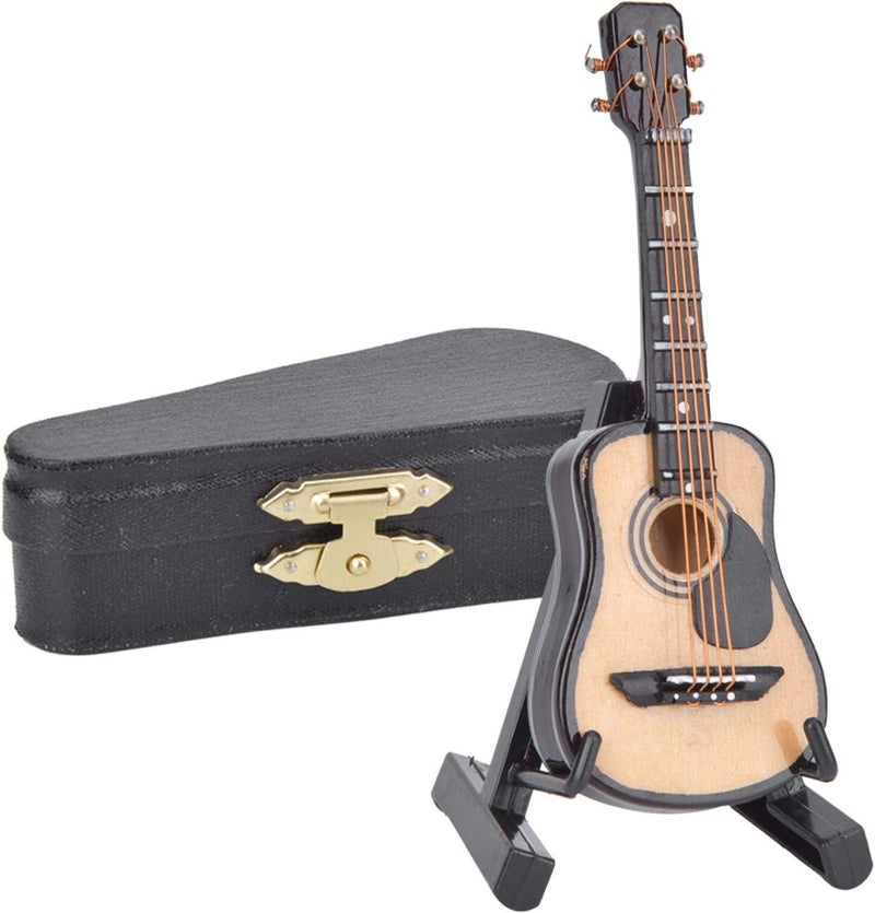 woobles Miniature Guitar Model Wood Guitar Model Dollhouse Musical Instrument Mini Musical Ornaments for Craft Home Coffee House Ornament(8CM) - Image 1