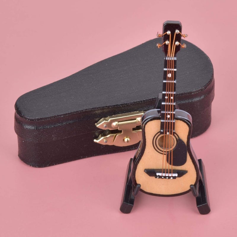 woobles Miniature Guitar Model Wood Guitar Model Dollhouse Musical Instrument Mini Musical Ornaments for Craft Home Coffee House Ornament(8CM) - Image 4