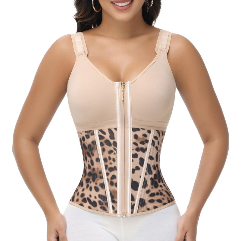 SHAPSHE Waist Trainer Corset for Women Tummy Control Sport Workout Body Shaper Vest for Postpartum Gym Zipper and Hooks Khaki M - Image 2