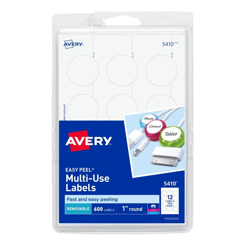 Avery Self-Adhesive Removable Labels, 1-Inch Diameter, White, Pack of 600 (5410) - Image 1