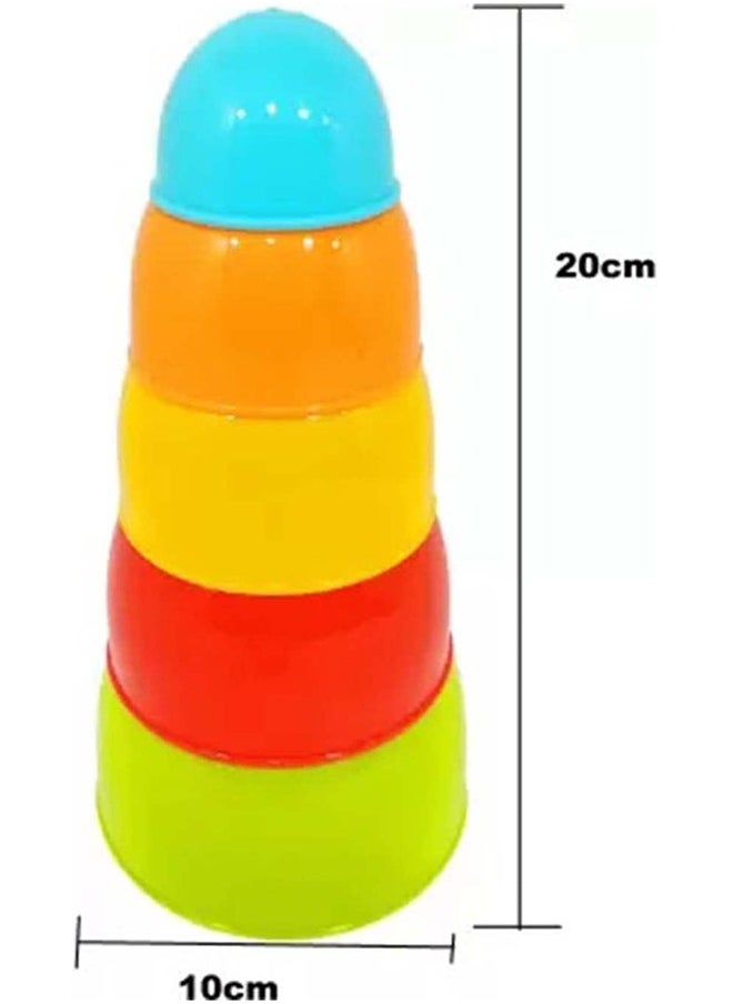 BAYBEE - 5Pcs Baby Stacking Bowls Cups For Kids Stacking Cups With 5 Different Colors Size Early Learning Educational Toy Sorting Stacking Blocks Toys For Baby Toddlers 1 2 3 Years Boys Girls - Image 1