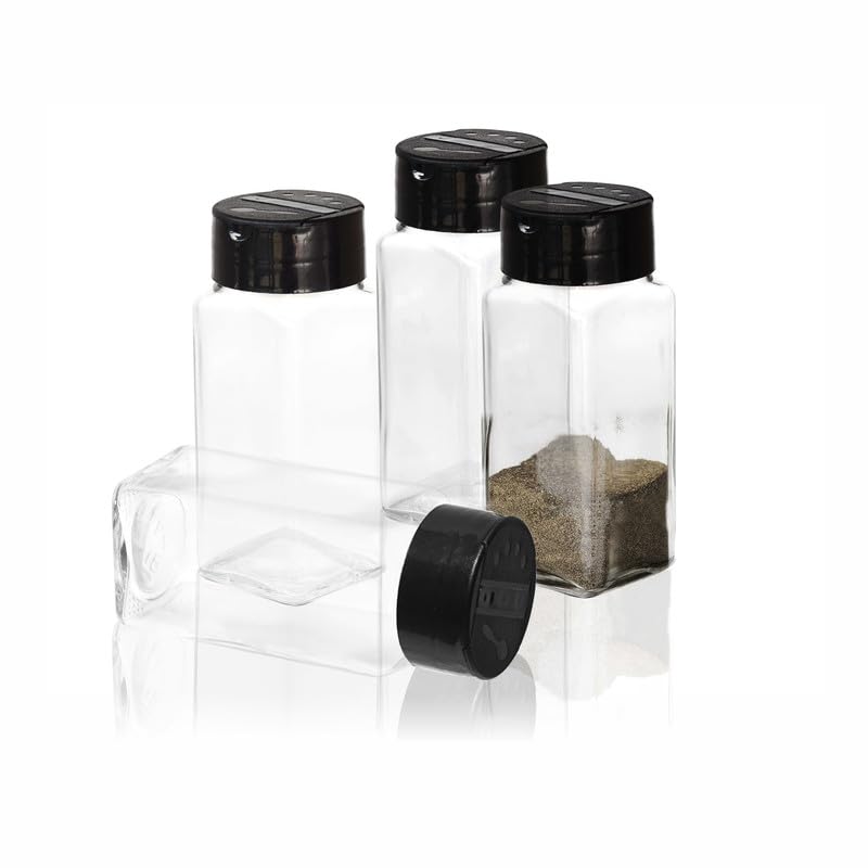 Pure Source India Salt And Pepper Salt Sprinklers, Capacity Of This Salt Sprinkler Is About 100 GM, Set Of 4 Pcs Glass Container With Metal Lid (salt sprinkler for kitchen) - Image 1