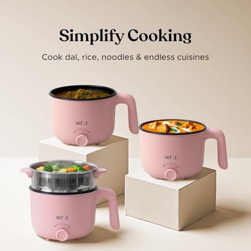 Salt FlexiCook Pro Multi Cook Kettle | 600W Power, Multi Power Mode | Stainless Steel Base with Non Stick Coating | Boil Dry Protection | Steamer & Egg Boiler | 1.2 Liters (Pink) - Image 3