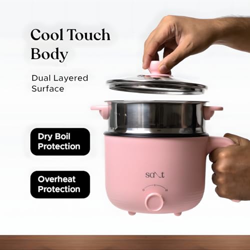 Salt FlexiCook Pro Multi Cook Kettle | 600W Power, Multi Power Mode | Stainless Steel Base with Non Stick Coating | Boil Dry Protection | Steamer & Egg Boiler | 1.2 Liters (Pink) - Image 4
