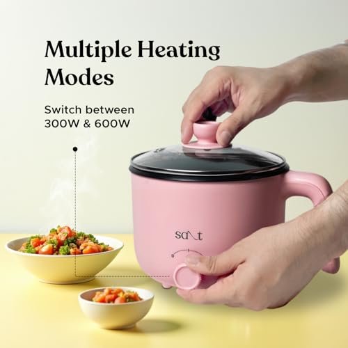Salt FlexiCook Pro Multi Cook Kettle | 600W Power, Multi Power Mode | Stainless Steel Base with Non Stick Coating | Boil Dry Protection | Steamer & Egg Boiler | 1.2 Liters (Pink) - Image 2