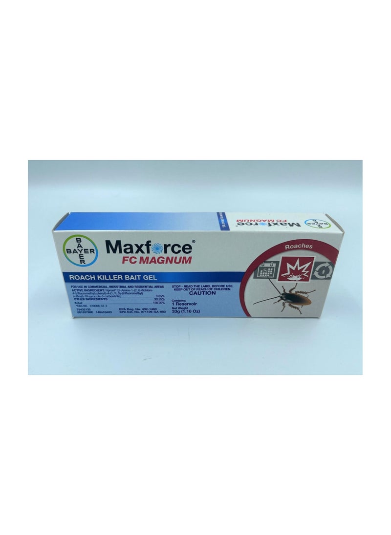 Bayer Maxforce FC Magnum Roach Killer Bait Gel Insecticide Clear Light Yellow (1 Tube 33 Gram with plunger, tip & lid included)
