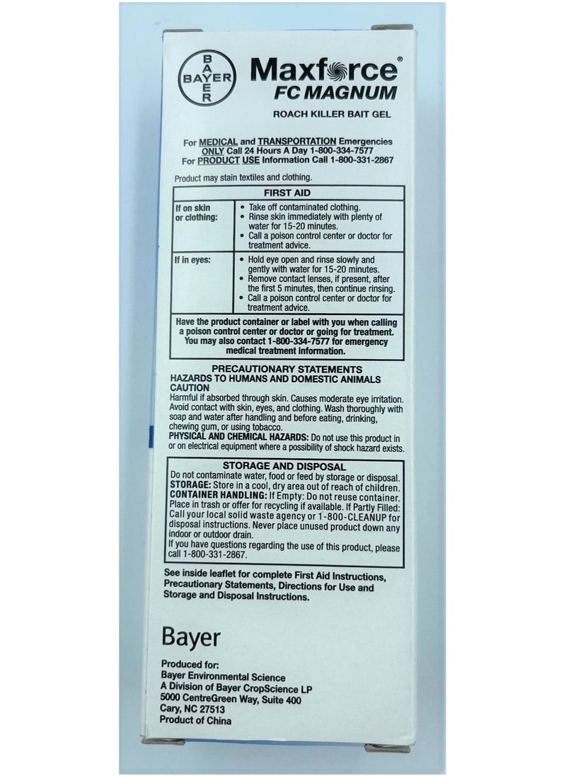 Bayer Maxforce FC Magnum Roach Killer Bait Gel Insecticide Clear Light Yellow (1 Tube 33 Gram with plunger, tip & lid included)