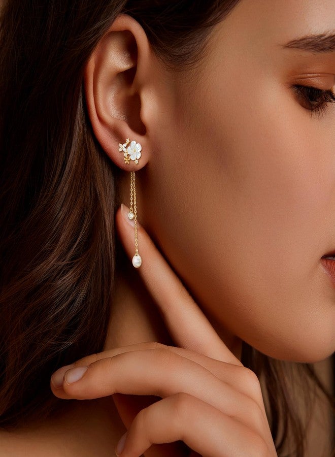 Zeffy Pearl Earrings for Women 14k Gold/Silver Pearl Drop Earrings Long White Pearl Tassel Dangle Statement Earrings Bridal Wedding Dainty Prom Earrings Birthday Gifts Jewelry, 2.6", Brass, Cubic - Image 2