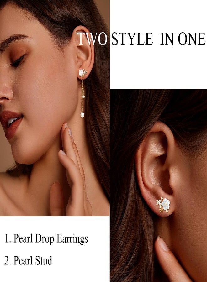 Zeffy Pearl Earrings for Women 14k Gold/Silver Pearl Drop Earrings Long White Pearl Tassel Dangle Statement Earrings Bridal Wedding Dainty Prom Earrings Birthday Gifts Jewelry, 2.6", Brass, Cubic - Image 3