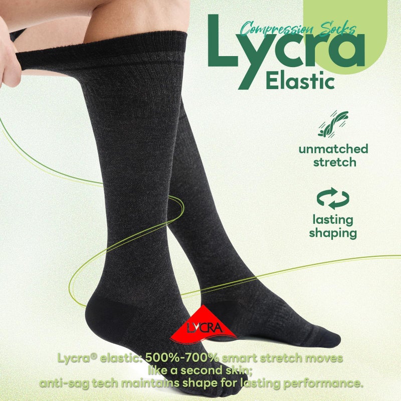 Iambamboo Mens Compression Socks for Men Women (3 Pairs) 15-20 mmHg Bamboo Viscose Knee High Sock for Travel S/M (Dark Gray&Steel Blue&Teal) - Image 4