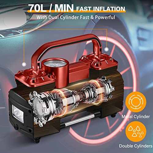 GSPSCN ضاغط هواء رقمي محمول لإطارات السيارات GSPSCN مع مقياس 150Psi وإيقاف تشغيل تلقائي، مضخة هواء ثقيلة مزدوجة الأسطوانات 12V مع ضوء LED للسيارات والشاحنات والدراجات الهوائية والمركبات الترفيهية والسيارات الرياضية والكرات وغيرها. (أحمر) - Image 4