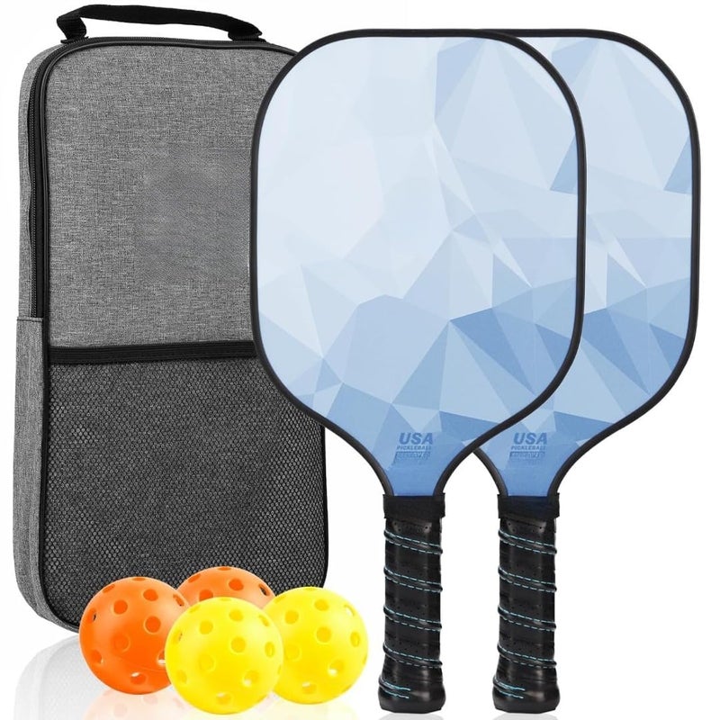 Mayboom Pickleball Paddles Set of 2 or 4, USAPA Approved Pickleball Paddles Set with 4 Pickle Balls and Carry Bag, Fiberglass Rackets 2 Pack Gifts for Beginners&Pros (Light Blue) - Image 1
