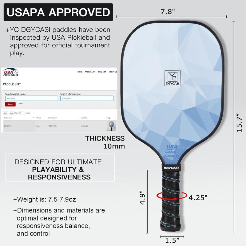 Mayboom Pickleball Paddles Set of 2 or 4, USAPA Approved Pickleball Paddles Set with 4 Pickle Balls and Carry Bag, Fiberglass Rackets 2 Pack Gifts for Beginners&Pros (Light Blue) - Image 3