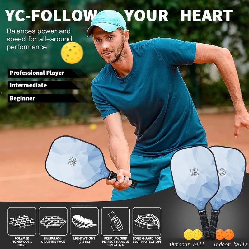 Mayboom Pickleball Paddles Set of 2 or 4, USAPA Approved Pickleball Paddles Set with 4 Pickle Balls and Carry Bag, Fiberglass Rackets 2 Pack Gifts for Beginners&Pros (Light Blue) - Image 5