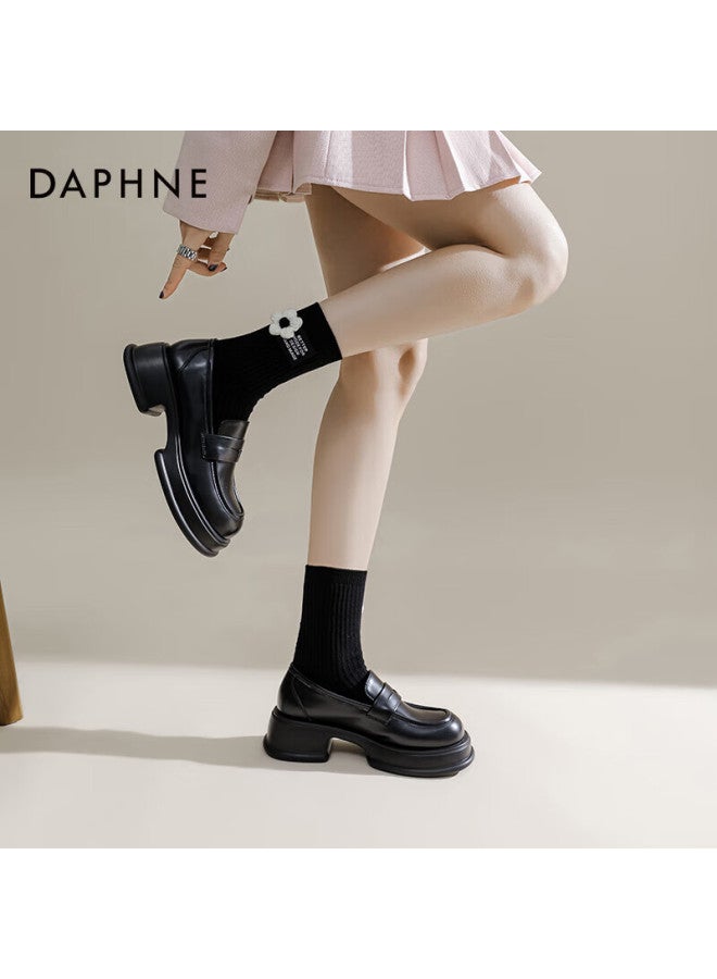 Daphne Thick-soled Loafers For Women, British Style, Black, Simple Leather Shoes, Women's Flats, Black, Size 35 - Image 4