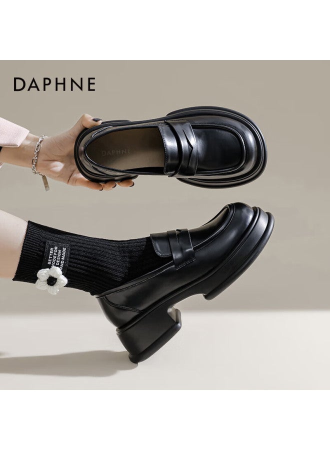 Daphne Thick-soled Loafers For Women, British Style, Black, Simple Leather Shoes, Women's Flats, Black, Size 35 - Image 5
