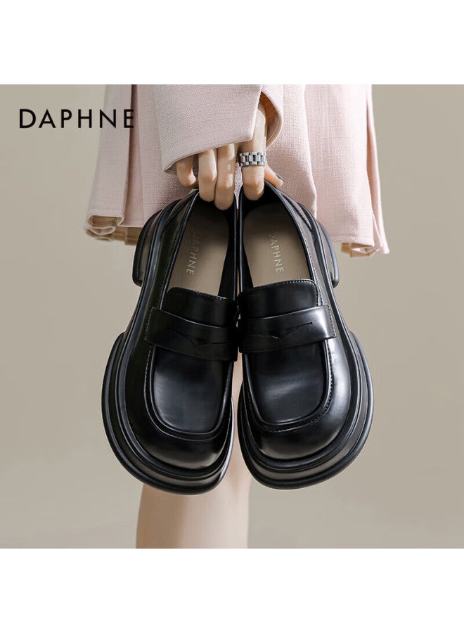 Daphne Thick-soled Loafers For Women, British Style, Black, Simple Leather Shoes, Women's Flats, Black, Size 35 - Image 2