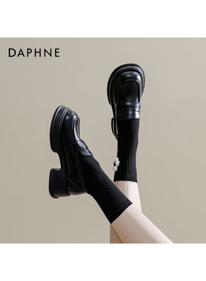 Daphne Thick-soled Loafers For Women, British Style, Black, Simple Leather Shoes, Women's Flats, Black, Size 35 - Image 3