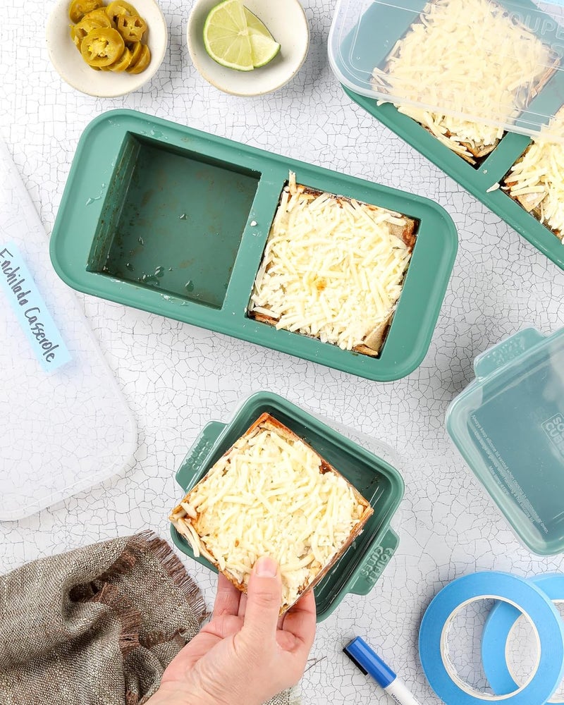 Souper Cubes صواني سوبر كيوبز سعة 2 كوب من السيليكون مع أغطية، مثالية لتخزين اللازانيا وبقايا الطعام والصلصات والوجبات المقسمة والمزيد، قوالب تجميد حساء سيليكون لتحضير الوجبات - لون كالي - عبوة من قطعتين - Image 4