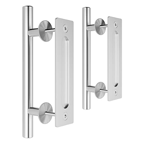 SMARTSTANDARD 12" Barn Door Handles 2PCS,Sliding Barn Door Pull Handle Stainless Steel,Heavy Duty Large Rustic Two-Side Design for Gates Garages Sheds Furniture Round - Image 1