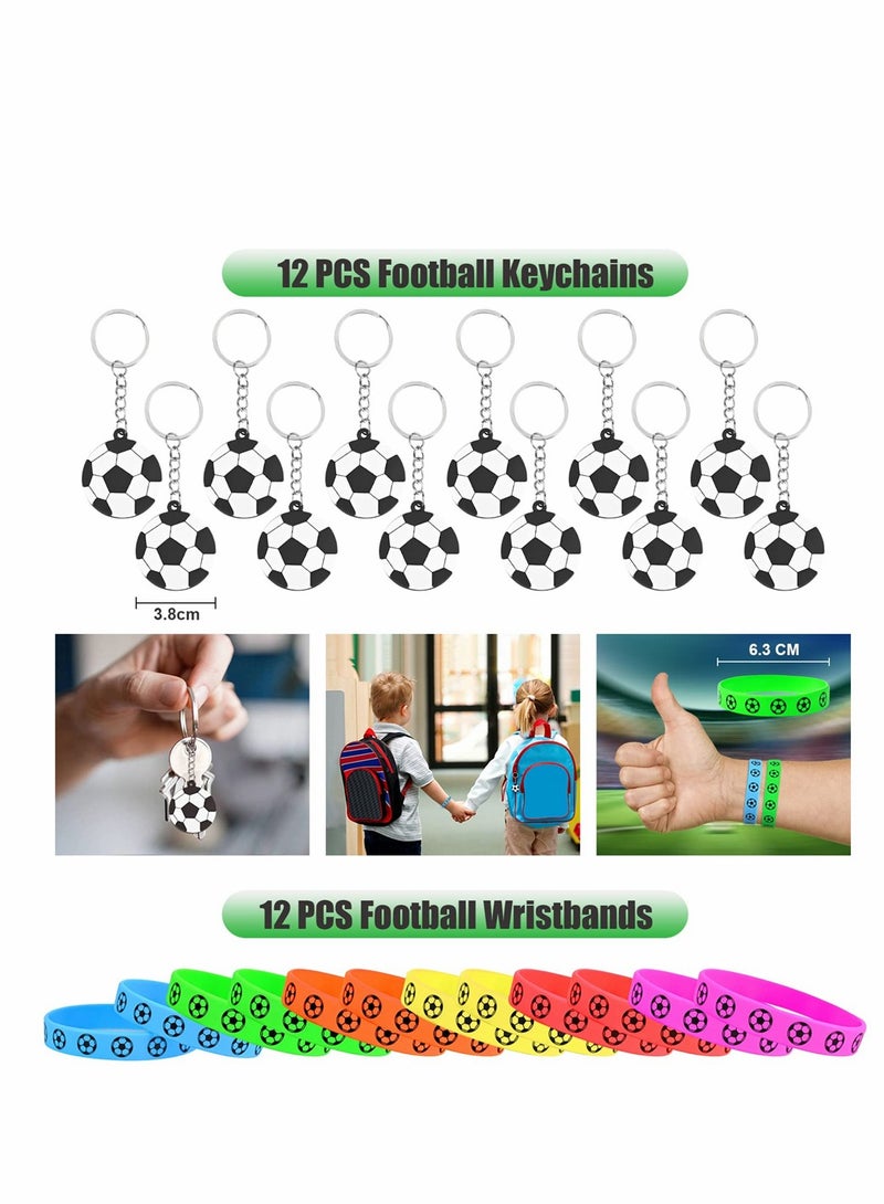 Football Party Bags Fillers Party Supplies, Football Key Rings, Wristbands, Tattoos, Whistles, Balloons, Gift Bags, Winner Medals Football Party Favors for Kids Boys Girls Birthday Gift, 87 Pcs