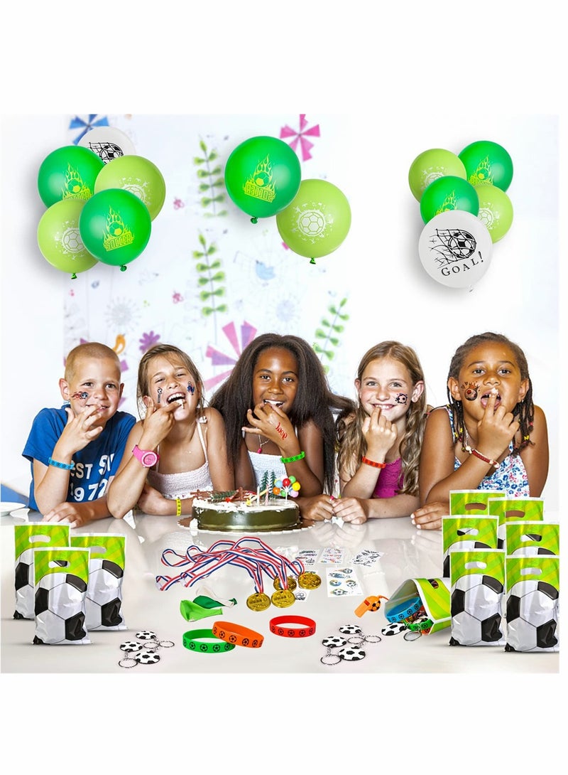 Football Party Bags Fillers Party Supplies, Football Key Rings, Wristbands, Tattoos, Whistles, Balloons, Gift Bags, Winner Medals Football Party Favors for Kids Boys Girls Birthday Gift, 87 Pcs