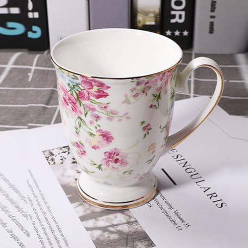 MIATTCLD Floral Coffee Mug Bone China Tea Mugs for Women, 10 oz Porcelain Coffee Mugs Ceramic Tea Cup Teacups with Handle Gift for Mom Friends Home Office - Image 2