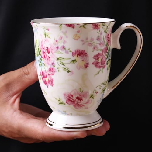 MIATTCLD Floral Coffee Mug Bone China Tea Mugs for Women, 10 oz Porcelain Coffee Mugs Ceramic Tea Cup Teacups with Handle Gift for Mom Friends Home Office - Image 4