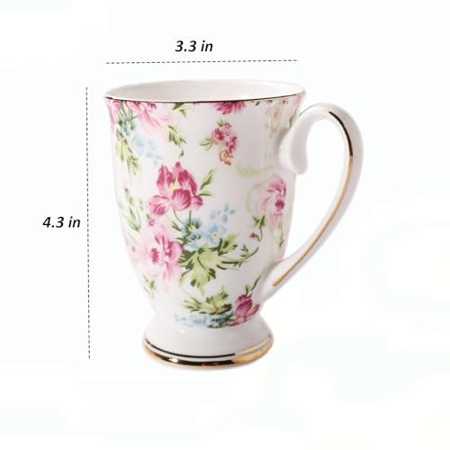 MIATTCLD Floral Coffee Mug Bone China Tea Mugs for Women, 10 oz Porcelain Coffee Mugs Ceramic Tea Cup Teacups with Handle Gift for Mom Friends Home Office - Image 5