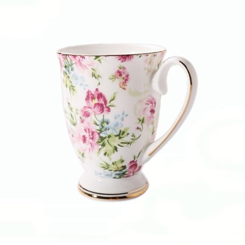 MIATTCLD Floral Coffee Mug Bone China Tea Mugs for Women, 10 oz Porcelain Coffee Mugs Ceramic Tea Cup Teacups with Handle Gift for Mom Friends Home Office - Image 1