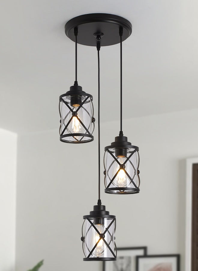 YATAI LIGHTING ثلاثي الإضاءة مصباح معلق أسود، لمبات E27 مشمولة، ضوء سقف دافئ 3000K للمطبخ، طاولة الطعام، إضاءة داخلية عصرية - Image 1