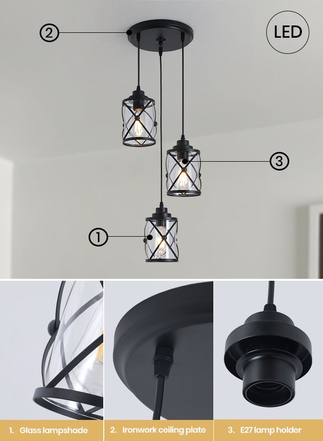 YATAI LIGHTING ثلاثي الإضاءة مصباح معلق أسود، لمبات E27 مشمولة، ضوء سقف دافئ 3000K للمطبخ، طاولة الطعام، إضاءة داخلية عصرية - Image 3