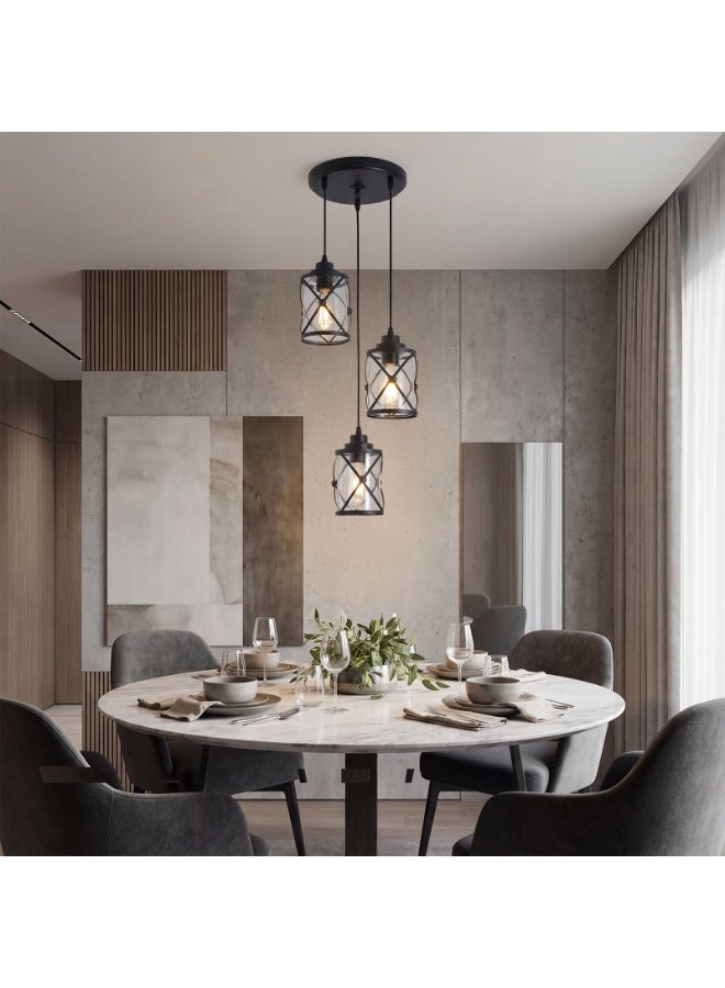 YATAI LIGHTING ثلاثي الإضاءة مصباح معلق أسود، لمبات E27 مشمولة، ضوء سقف دافئ 3000K للمطبخ، طاولة الطعام، إضاءة داخلية عصرية - Image 5