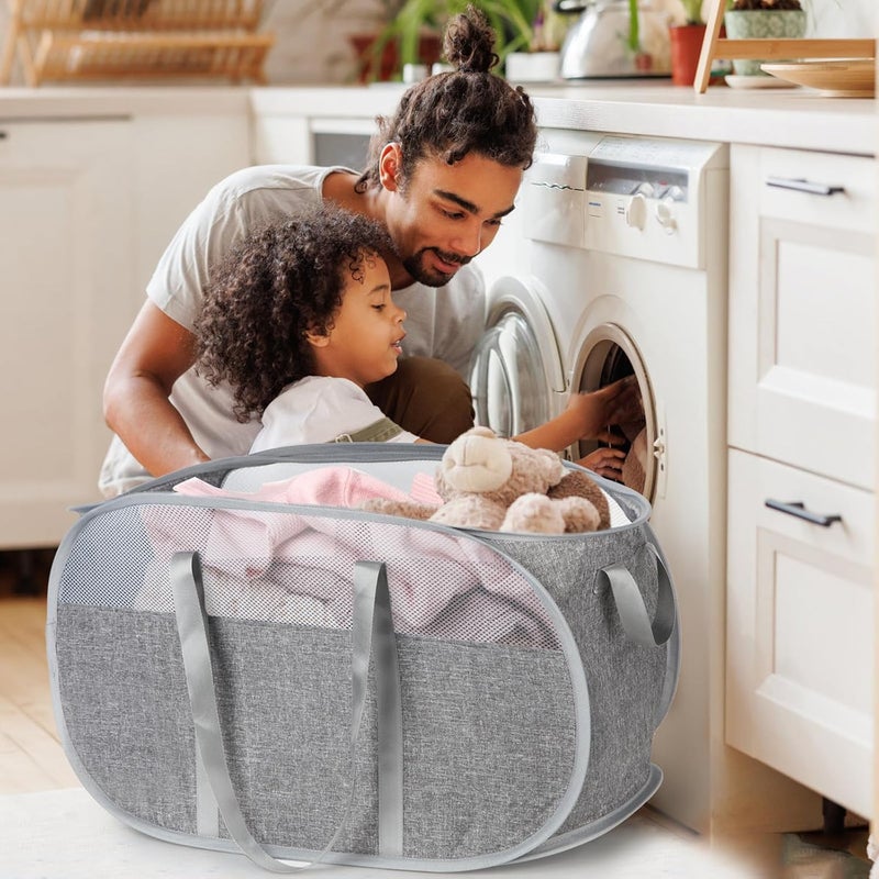 BATTOO 100L Collapsible Laundry Baskets, Tear Proof Pop Up Laundry Hamper with Dual Handles, Large Foldable Laundry Basket, Easy to Carry Laundry Hamper for Home, Laundry Room, Bedroom, Dorm, Travel Grey - Image 2