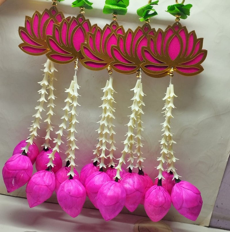 The Decor Affair The Decor Affair Handmade Item Lotus with Rajnigandha Kali Hanging for Torans Garland Bandhwar Decoration Item for Home Dcor Diwali Festival Navratri Wedding Pack of 5 