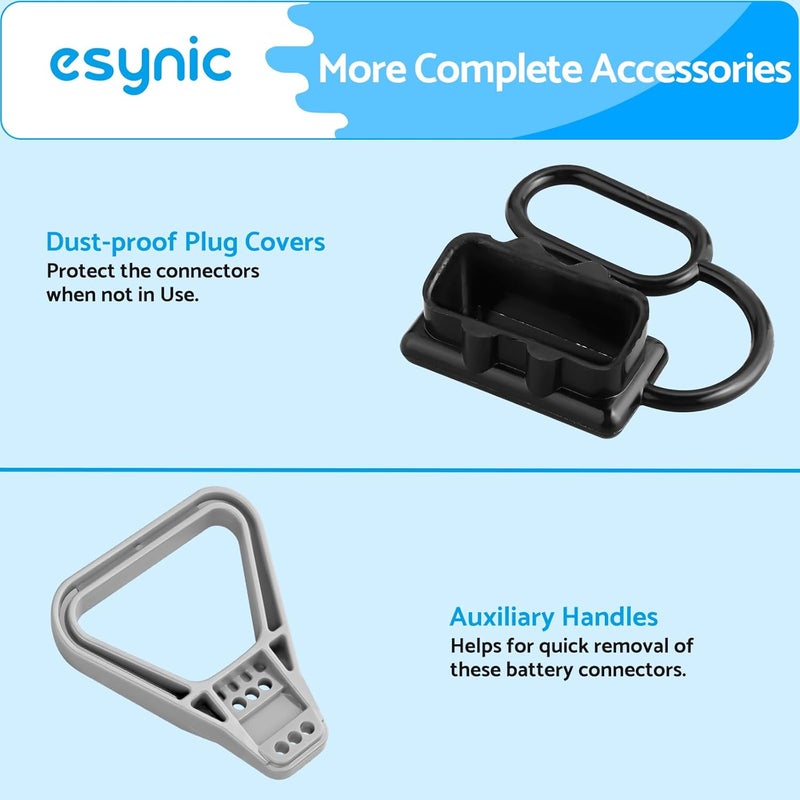 eSynic 2Pcs Battery Connector for 175Amp Anderson Connector Kit 175A Quick Connect Plug 600V Jumper Cables Connector with Handle and Anderson Plug Cover for Camper Car Recovery Winch Trailer (Grey) - Image 4