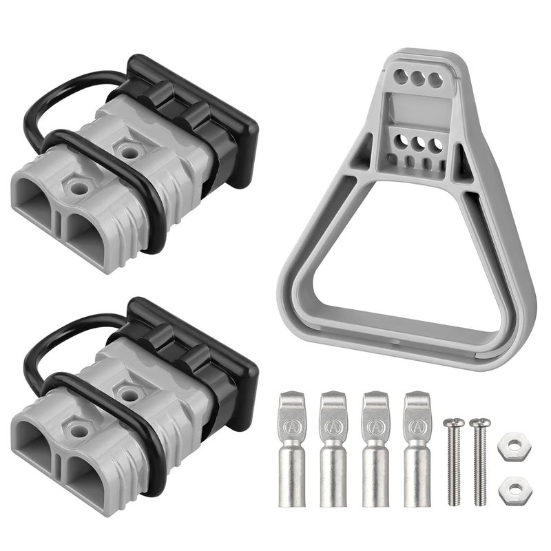 eSynic 2Pcs Battery Connector for 175Amp Anderson Connector Kit 175A Quick Connect Plug 600V Jumper Cables Connector with Handle and Anderson Plug Cover for Camper Car Recovery Winch Trailer (Grey) - Image 1