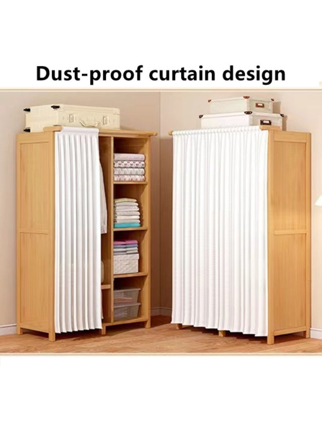 كوتيس خزانة ملابس، خزانة تخزين، منظم ملابس مع ستائر، من الخيزران، 150×43×160 سم - Image 2