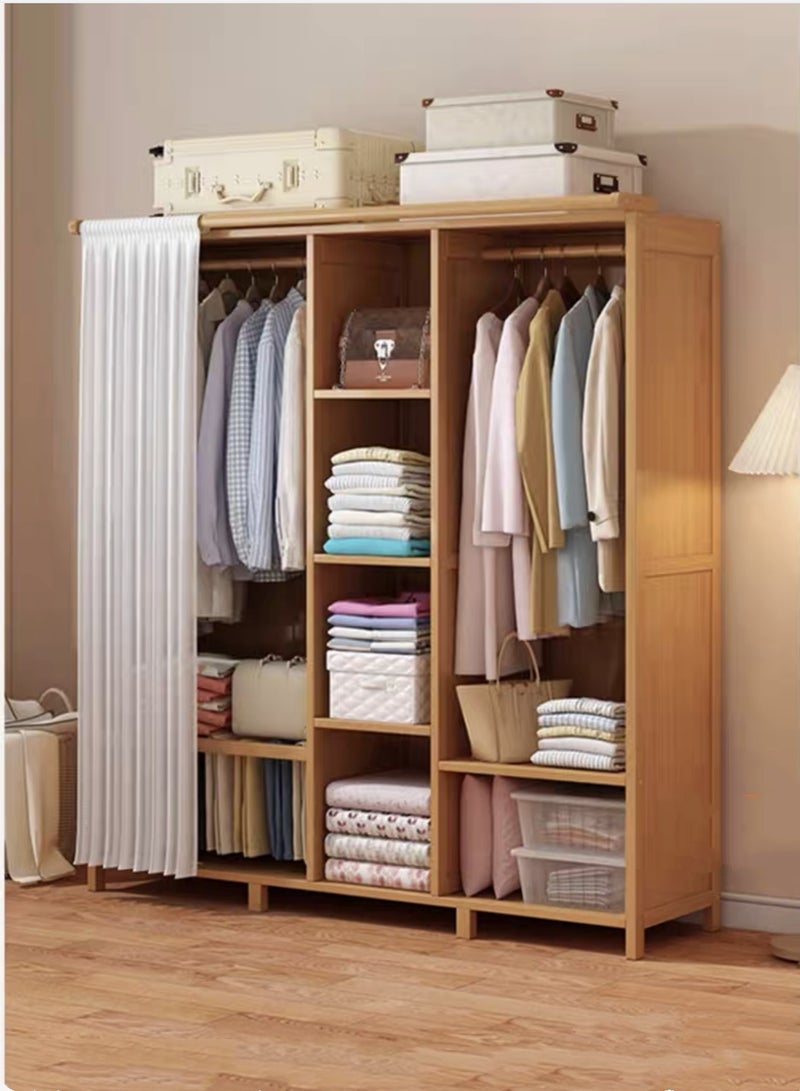 كوتيس خزانة ملابس، خزانة تخزين، منظم ملابس مع ستائر، من الخيزران، 150×43×160 سم - Image 1