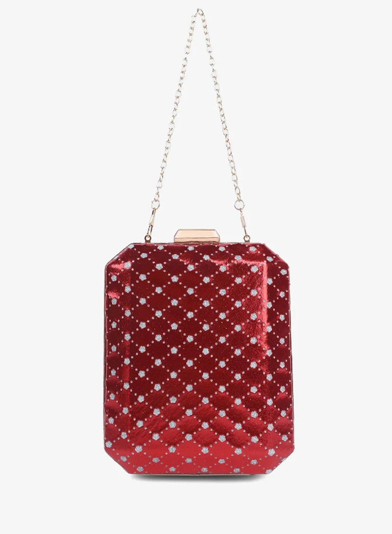 London Rag Red Metallic Cut Out Clutch Bag