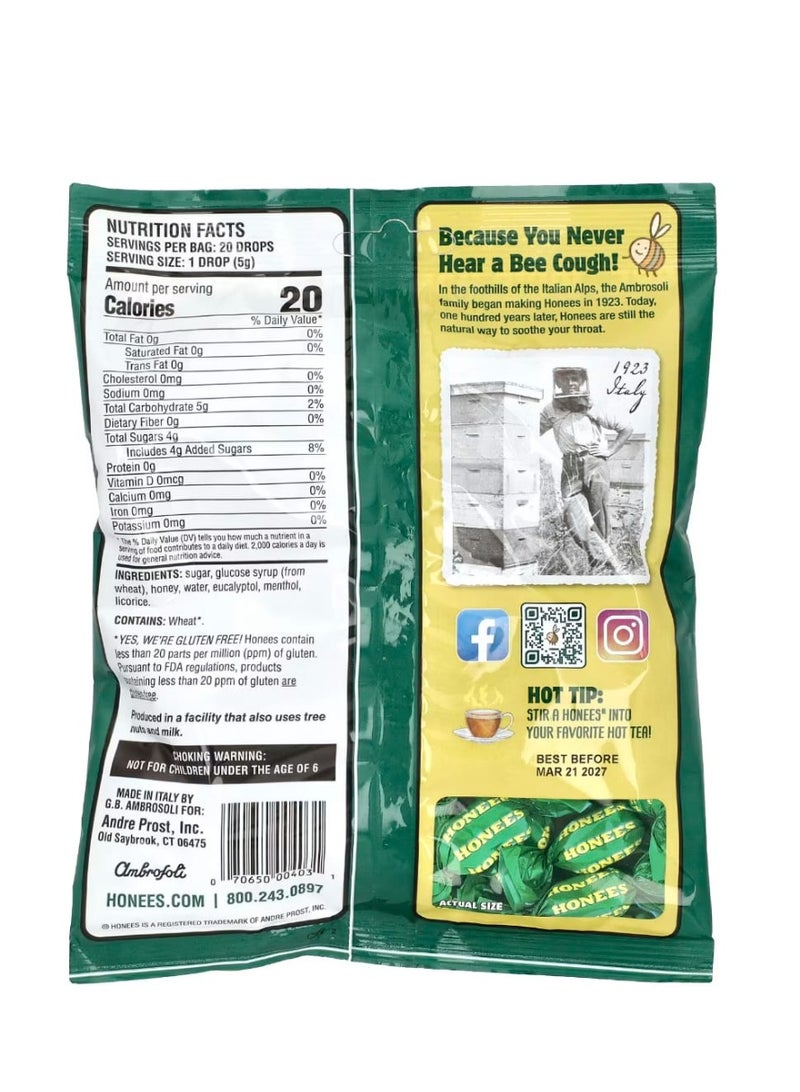 Honees Soothing Throat Drops with Honey Menthol & Eucalyptus 20 Pieces 3.5 oz (100 g) - Image 2