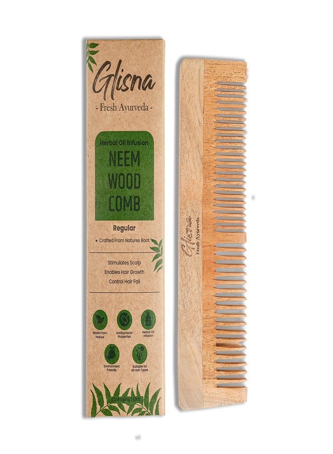 Glisna Neem Wooden Hair Comb for Hair Growth Organic Neem Wood Hair Comb for Women & Men Dual Tooth Design Infused with Herbal Oil Hairfall Control, Scalp Stimulation, & Natural Shine (Pack of 1) - Image 1