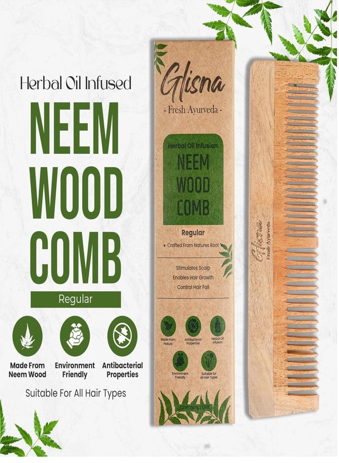 Glisna Neem Wooden Hair Comb for Hair Growth Organic Neem Wood Hair Comb for Women & Men Dual Tooth Design Infused with Herbal Oil Hairfall Control, Scalp Stimulation, & Natural Shine (Pack of 1) - Image 2