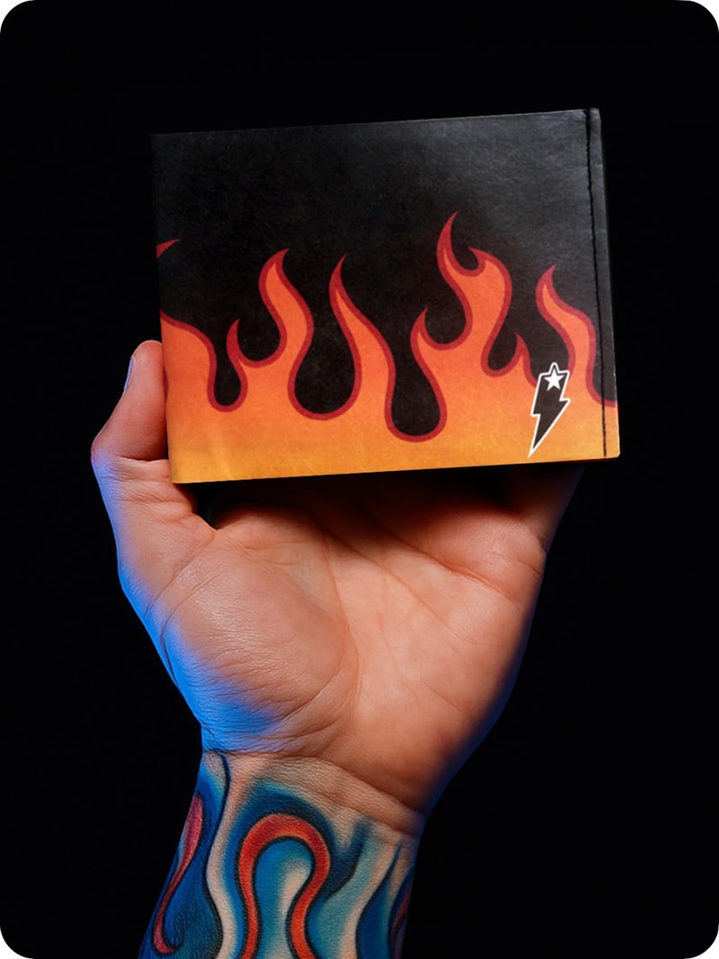 SUPERVEK Lit Flames Fire Stitched Paper Wallet - Vegan, Mighty Thin, Slim Wallet for men, Mens Credit Card Holder Wallet Gifts - Anime Tattoo Streetwear Hypebeast Bifold Wallets - RFID Blocking - Image 2
